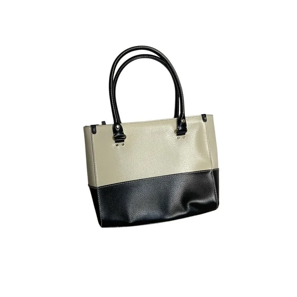 Kate Spade Womens Leather Colorblock Quinn Berkeley Lane Tote Bag Cream Black